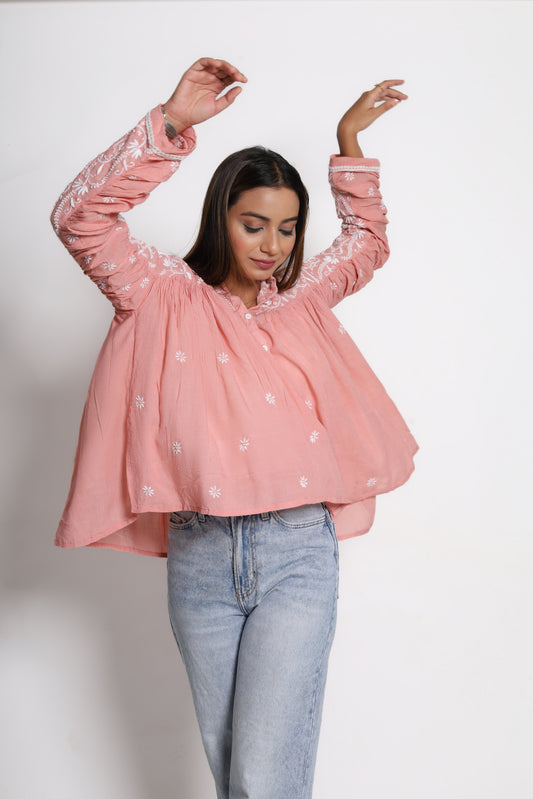 Peach Chikankari Shirt