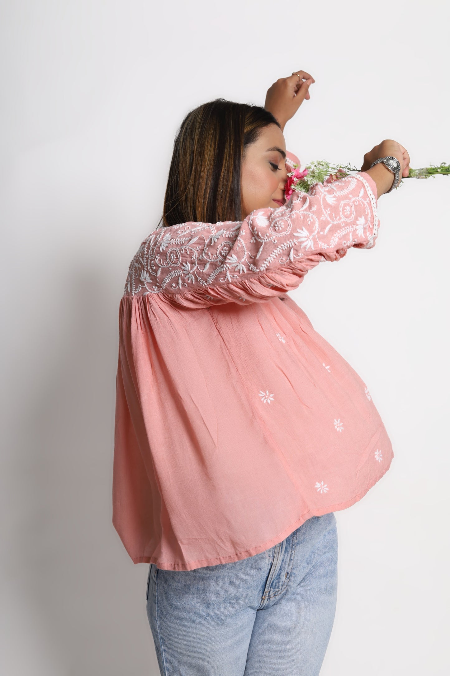 Peach Chikankari Shirt