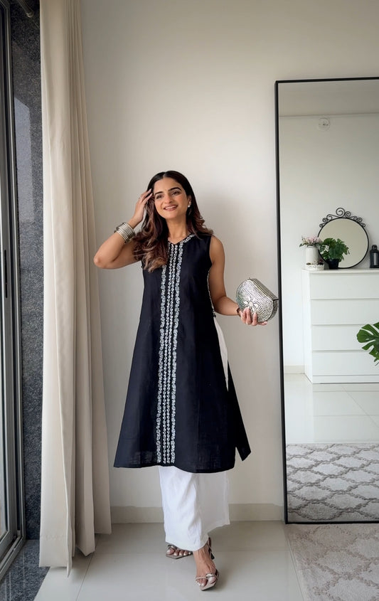 Black Cotton Chikankari Kurta