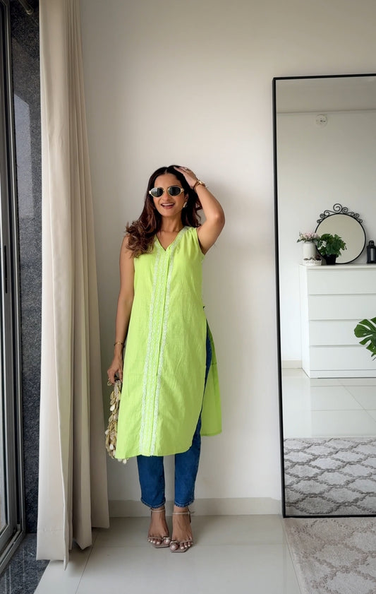 Sage Cotton Chikankari Kurta
