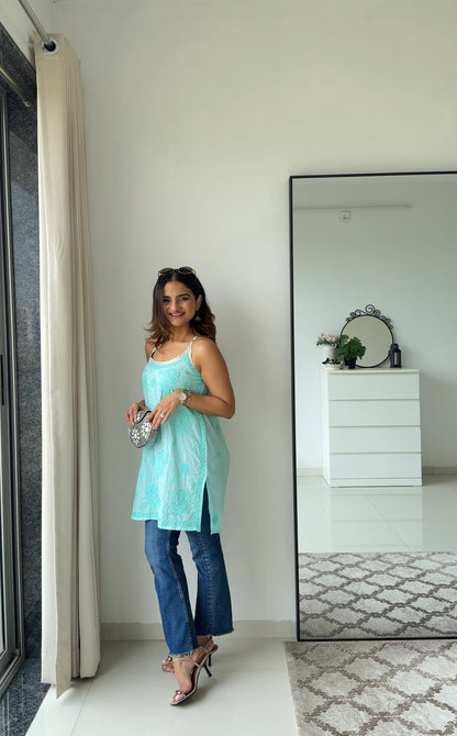 Cyan Cotton Chikankari Kurta