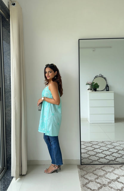 Cyan Cotton Chikankari Kurta
