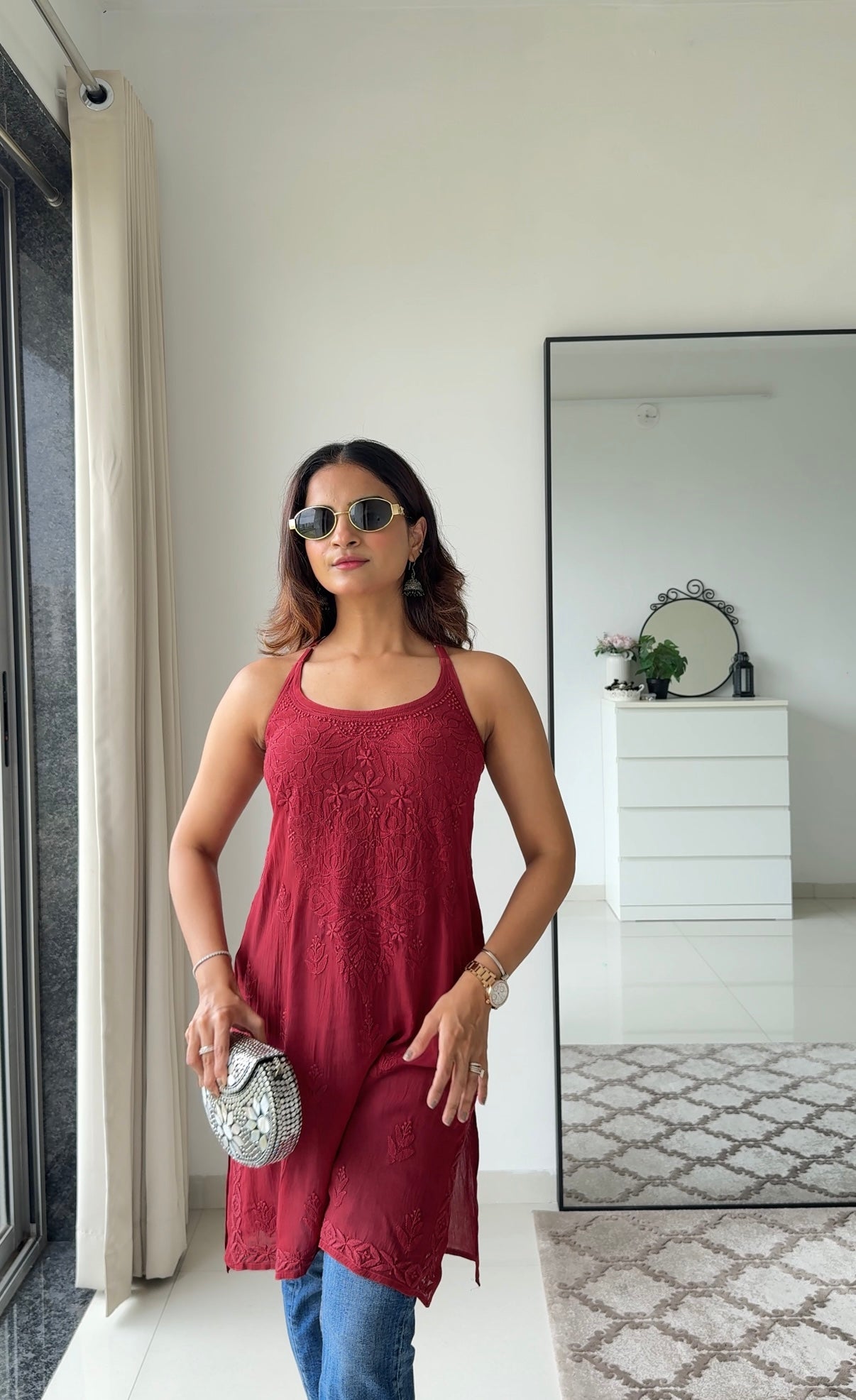 Crimson Viscose Chikankari Kurta