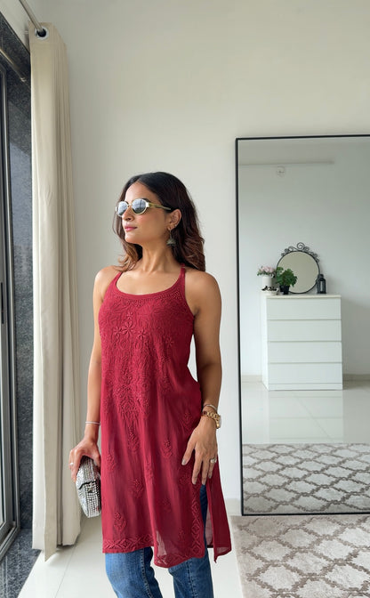 Crimson Viscose Chikankari Kurta