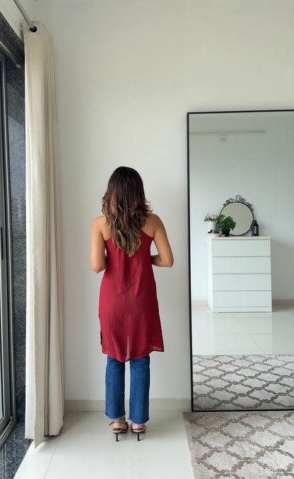 Crimson Chikankari Kurta & Shrug Set
