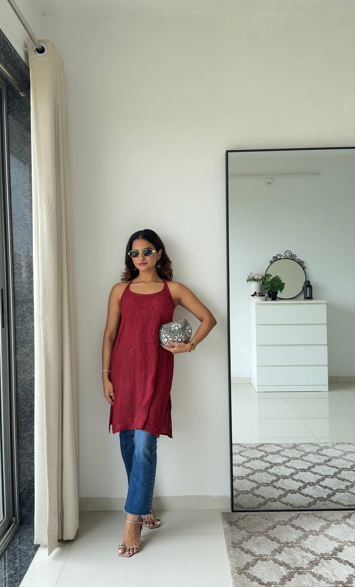 Crimson Viscose Chikankari Kurta