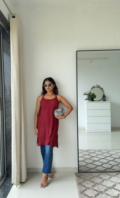 Crimson Viscose Chikankari Kurta