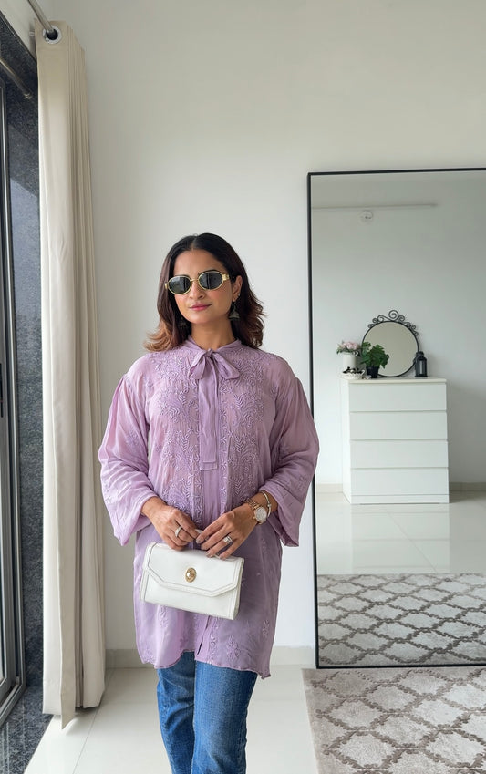 Mauve Tieup Chikankari Shirt