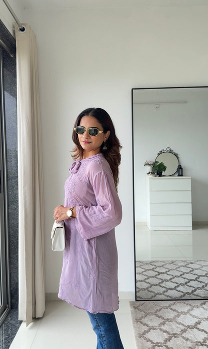 Mauve Tieup Chikankari Shirt