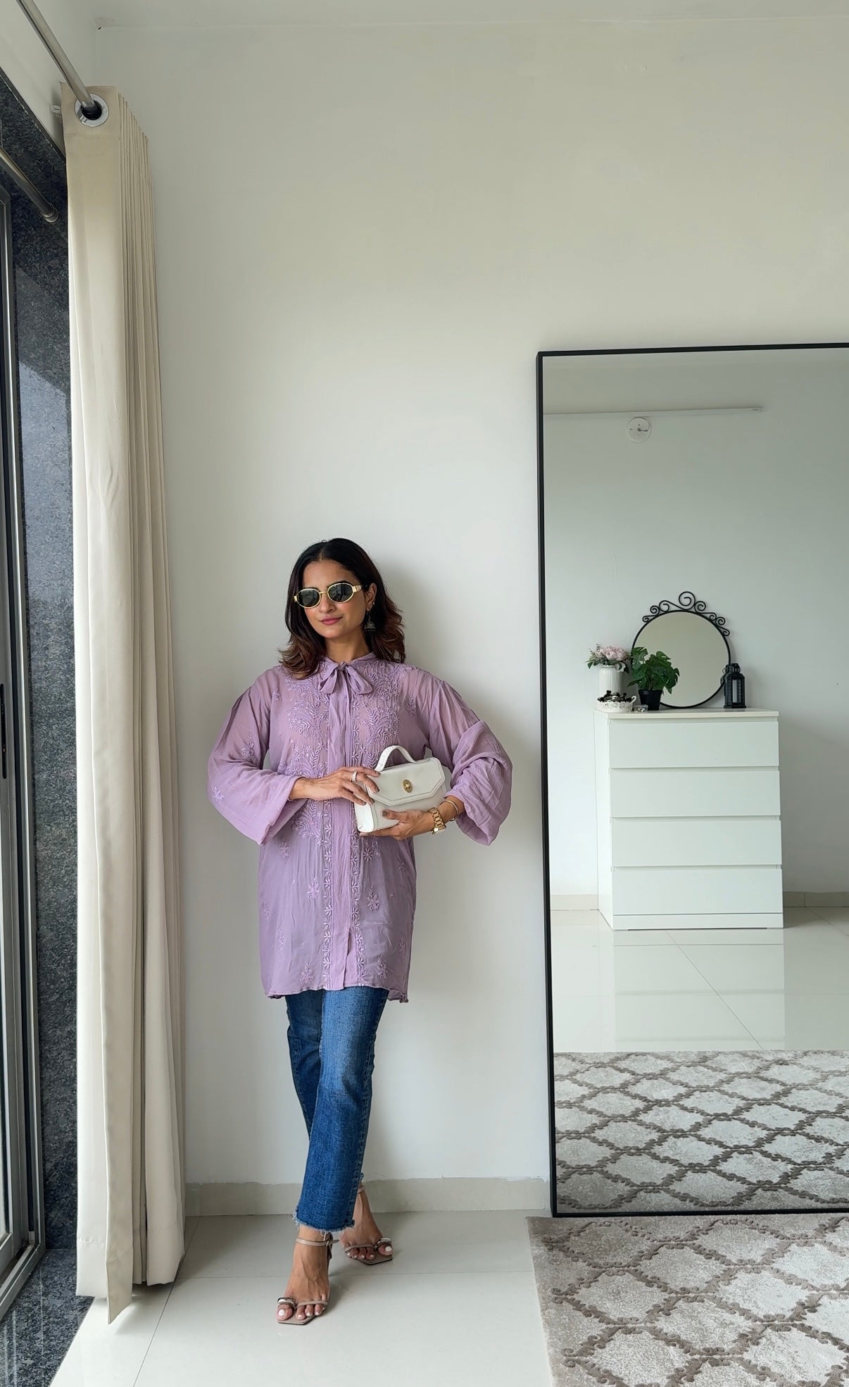 Mauve Tieup Chikankari Shirt