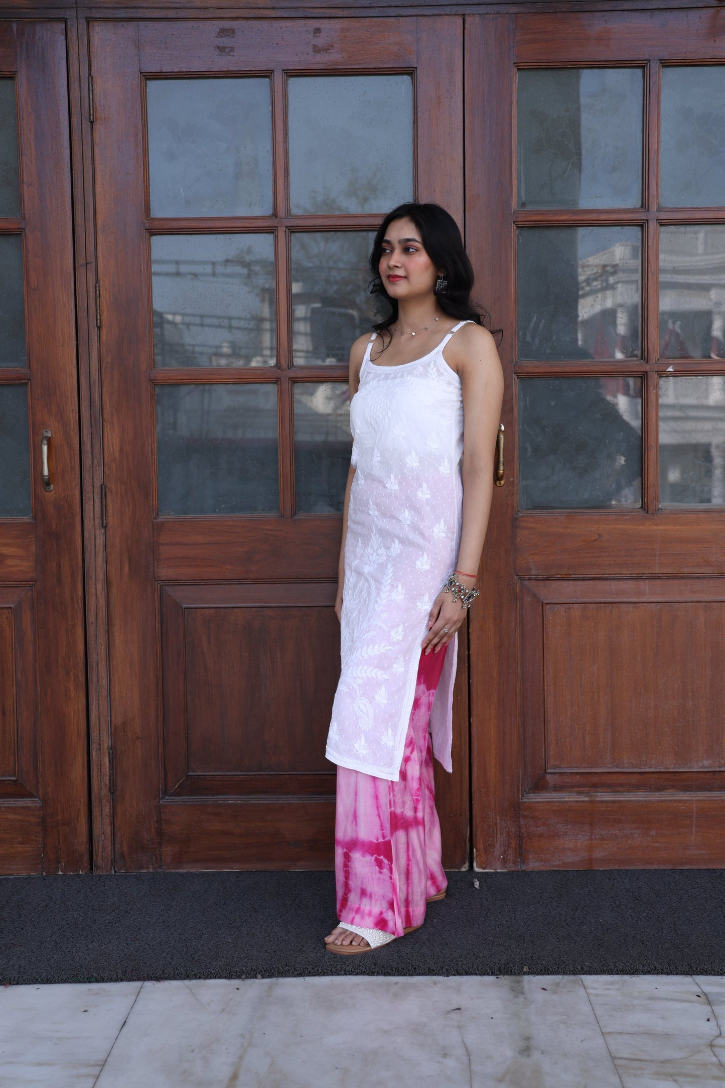 White Chikankari sleeveless kurti