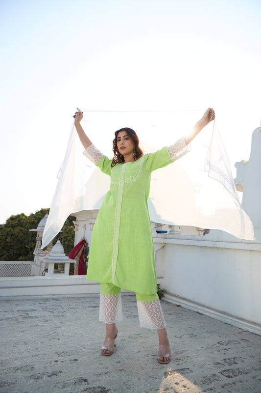 Emerald Chikankari Kurta Set - Set of 3