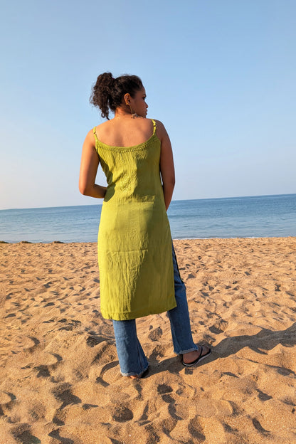 Olive Straight Rayon Chikankari Kurti