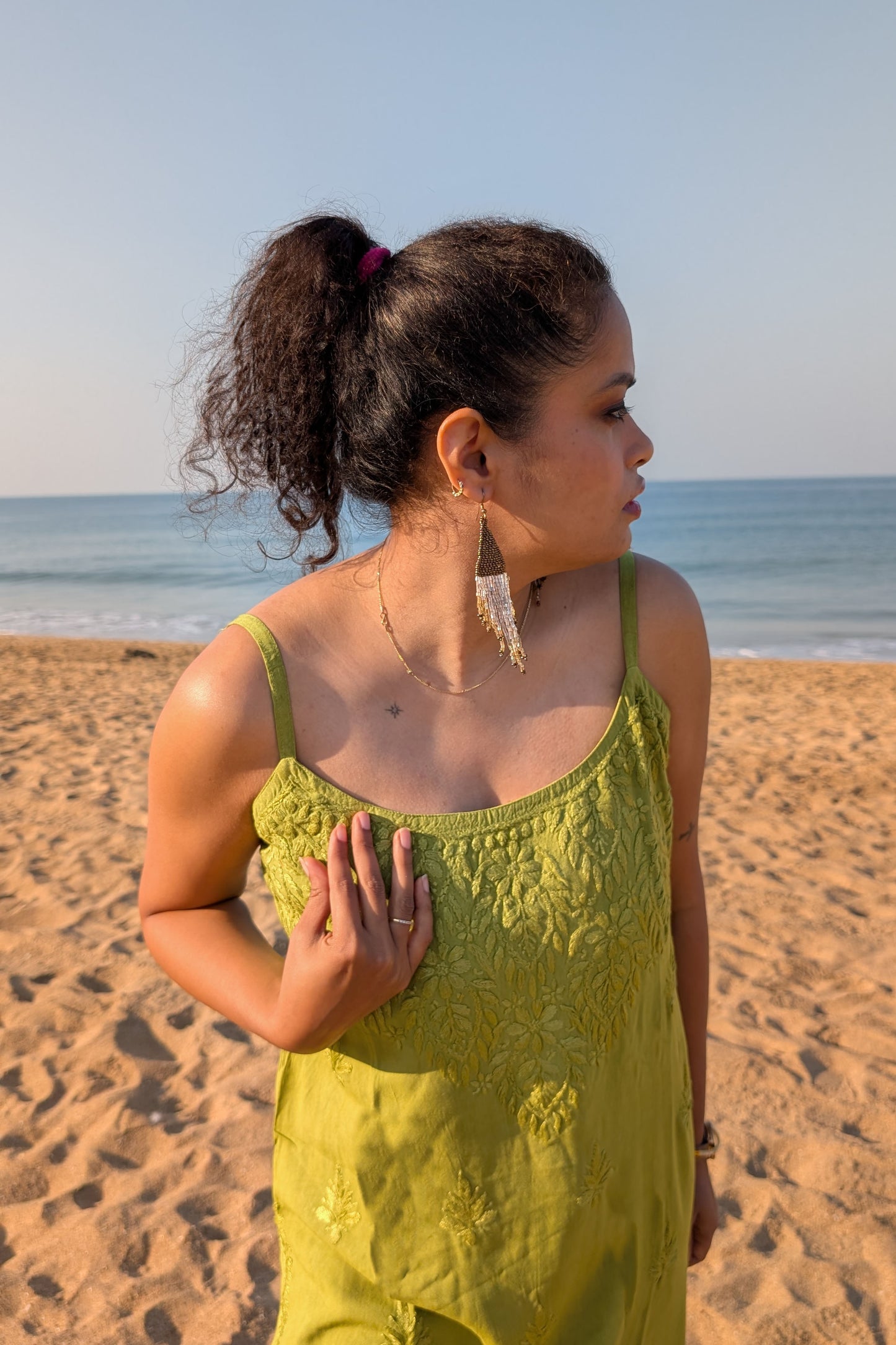 Olive Straight Rayon Chikankari Kurti