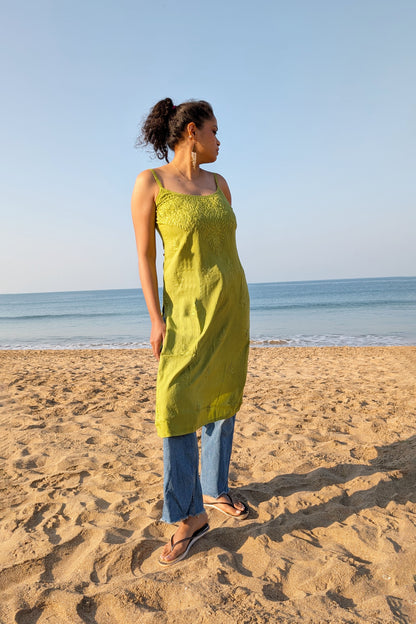 Olive Straight Rayon Chikankari Kurti