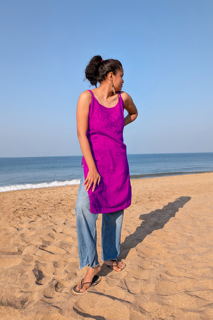Maroon Straight Rayon Chikankari Kurti