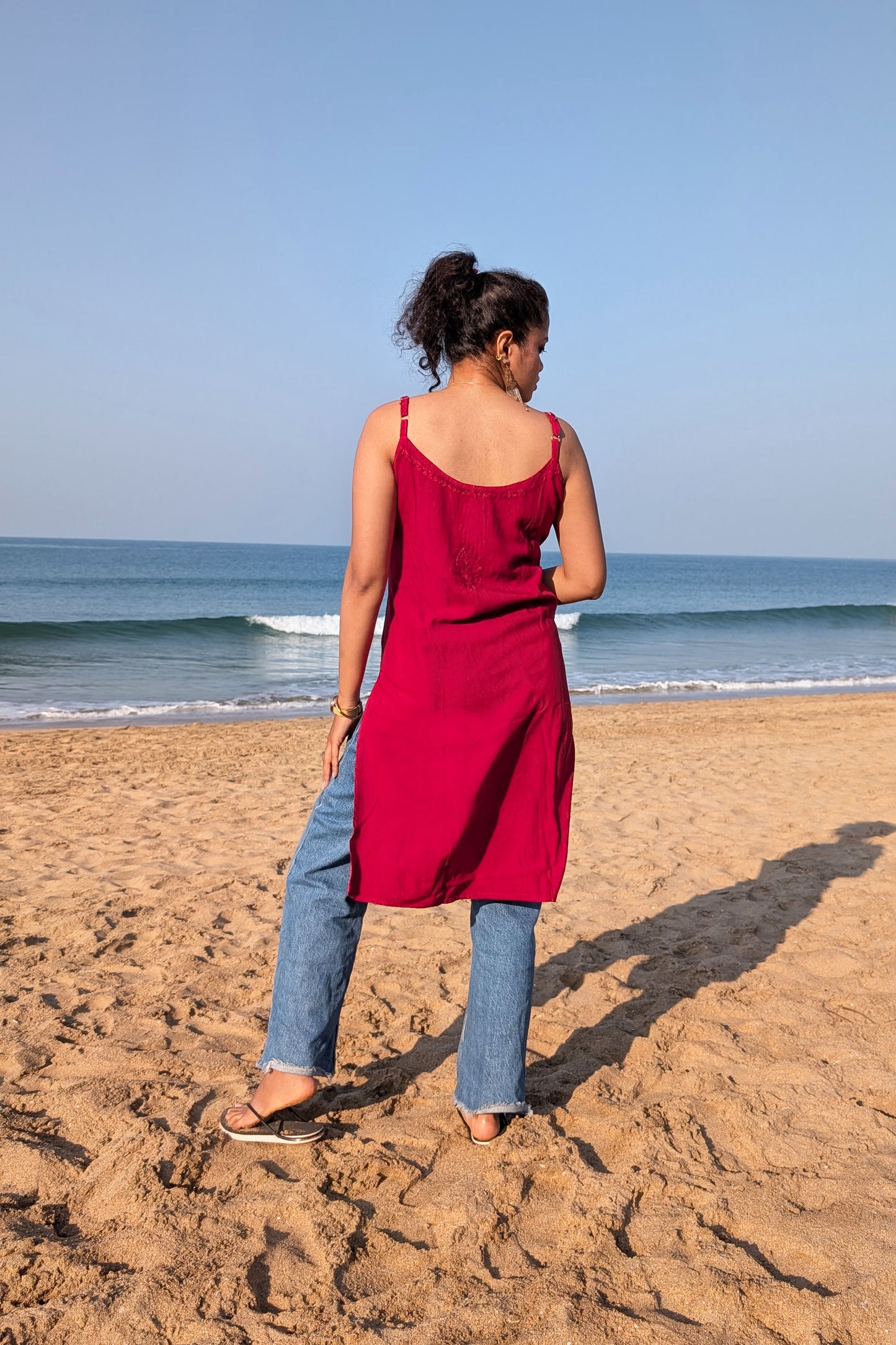 Maroon Straight Rayon Chikankari Kurti