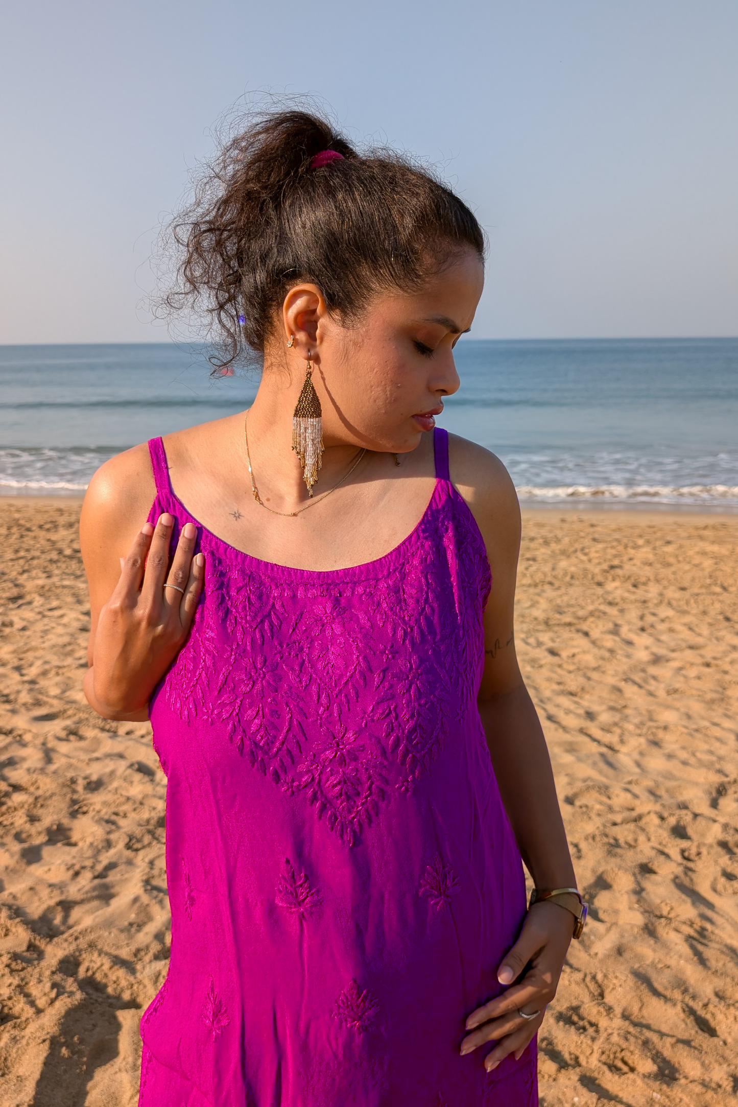 Purple Straight Rayon Chikankari Kurti