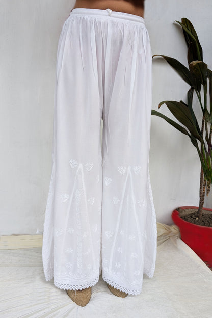 White Cotton Chikankari Palazzo Pants