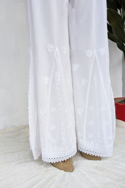White Cotton Chikankari Palazzo Pants
