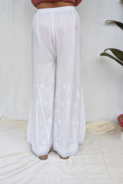 White Cotton Chikankari Palazzo Pants
