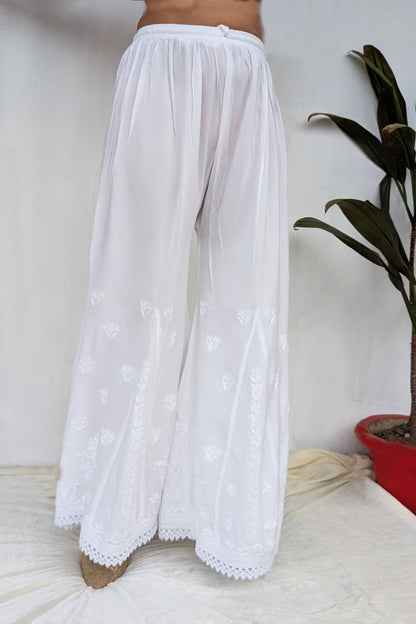 White Cotton Chikankari Palazzo Pants