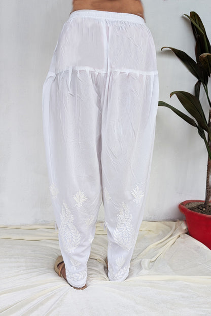 White Cotton Chikankari Dhoti Pants