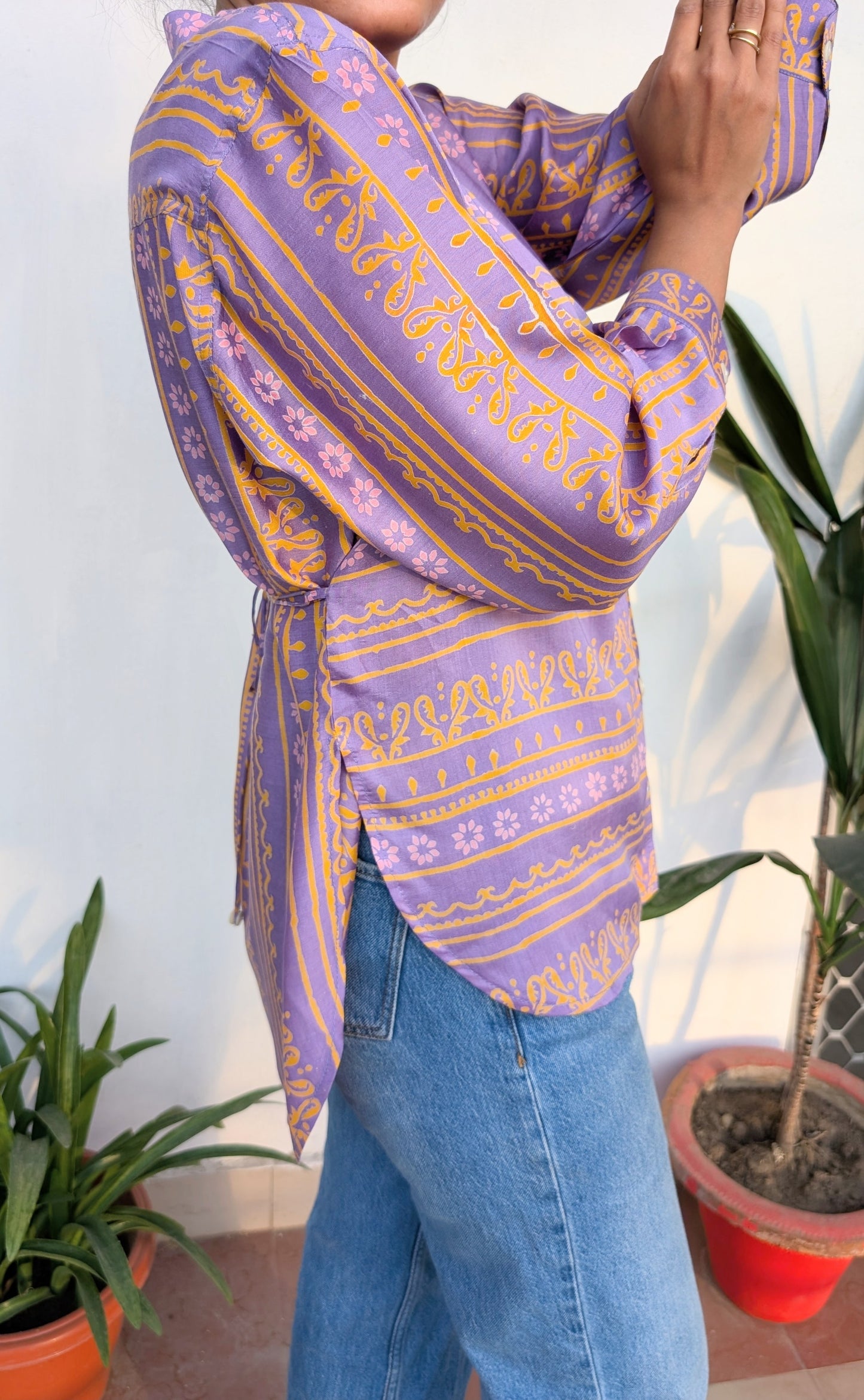 Lilac Handblock Print Shirt