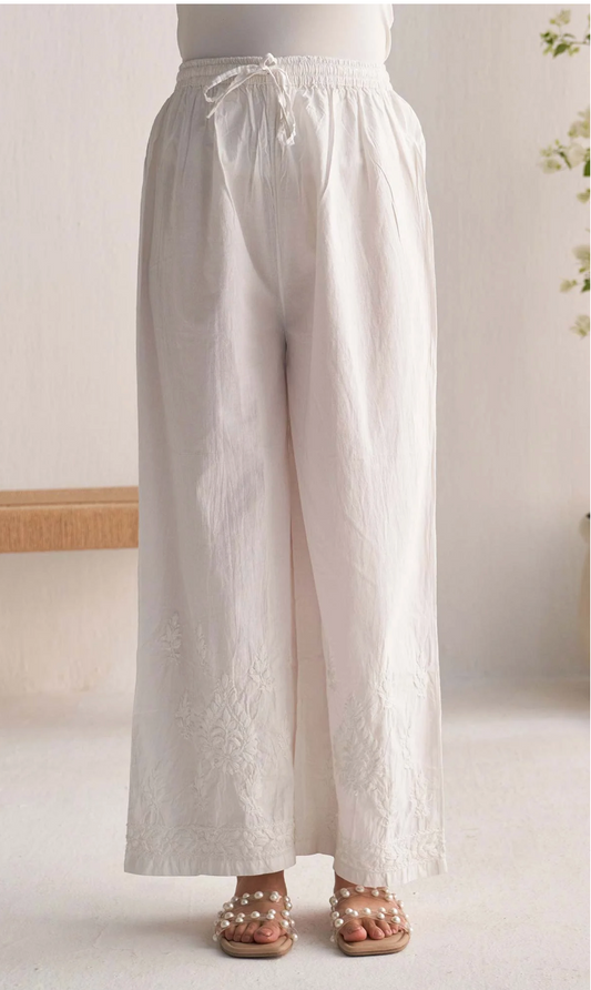 White Cotton Chikankari Pants