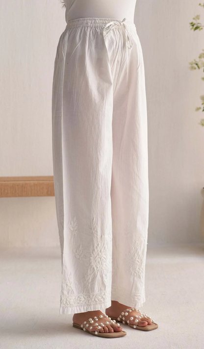 White Cotton Chikankari Pants