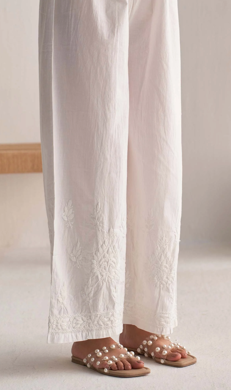 White Cotton Chikankari Pants