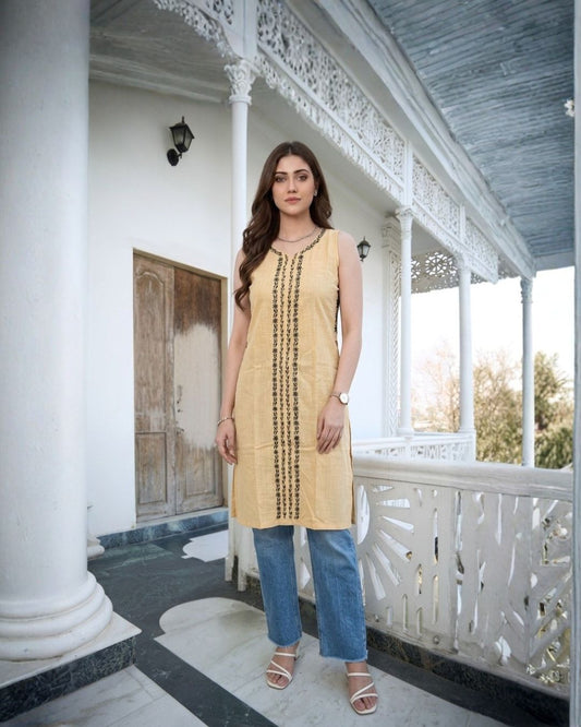 Sand Cotton Chikankari Kurta