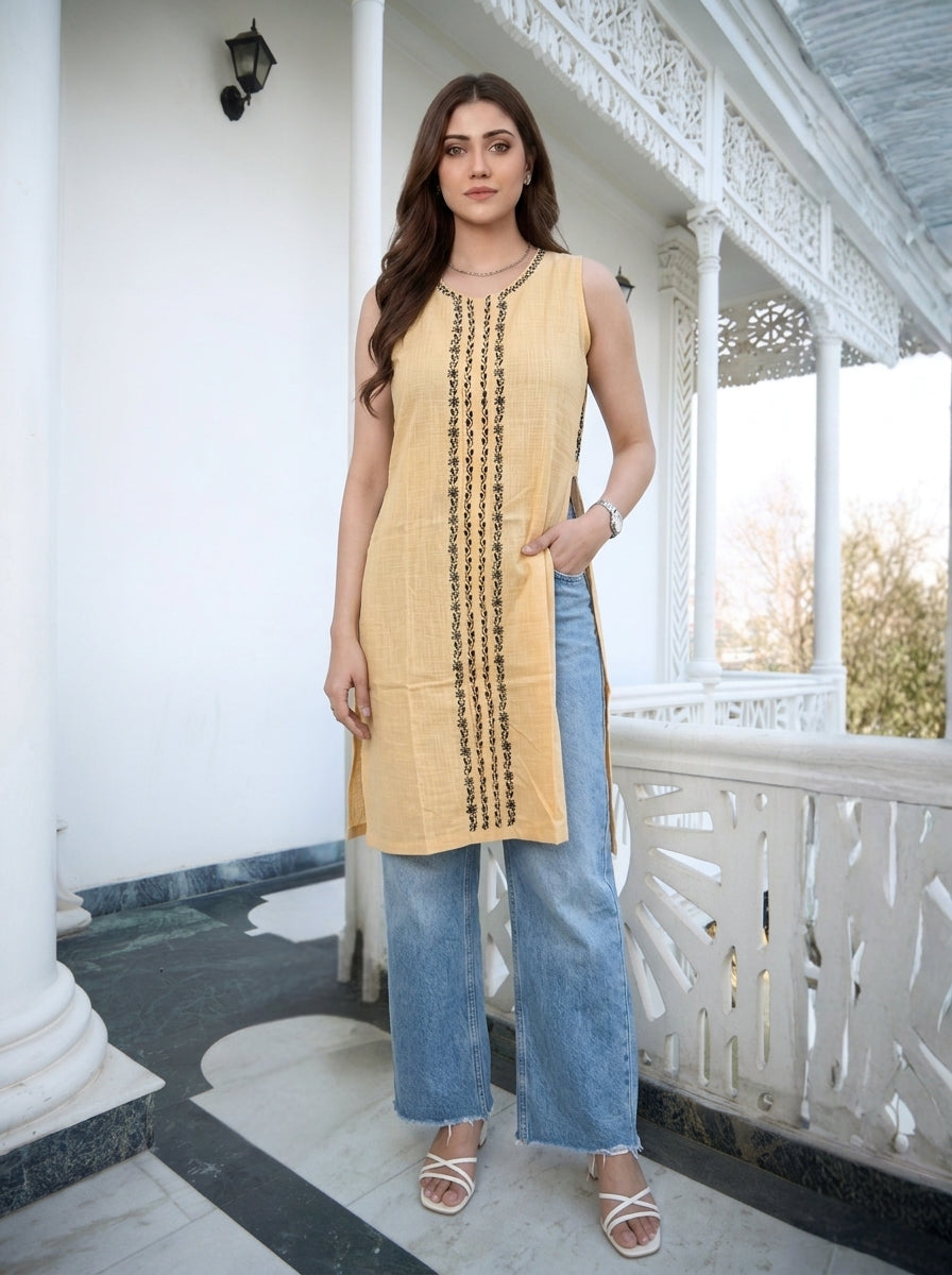 Sand Cotton Chikankari Kurta