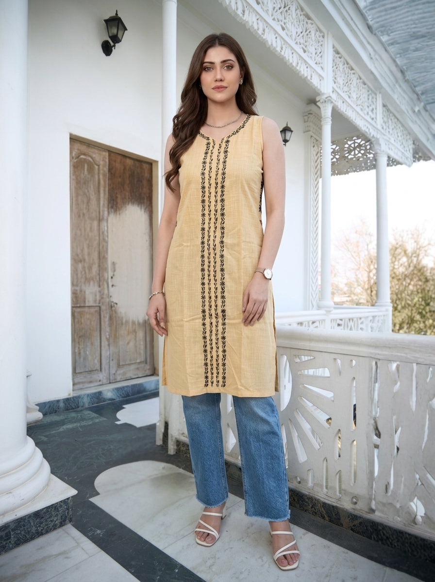 Sand Cotton Chikankari Kurta