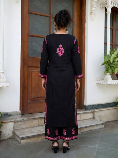 Black Multi Thread Viscose Chikankari Kurta Set - of 2