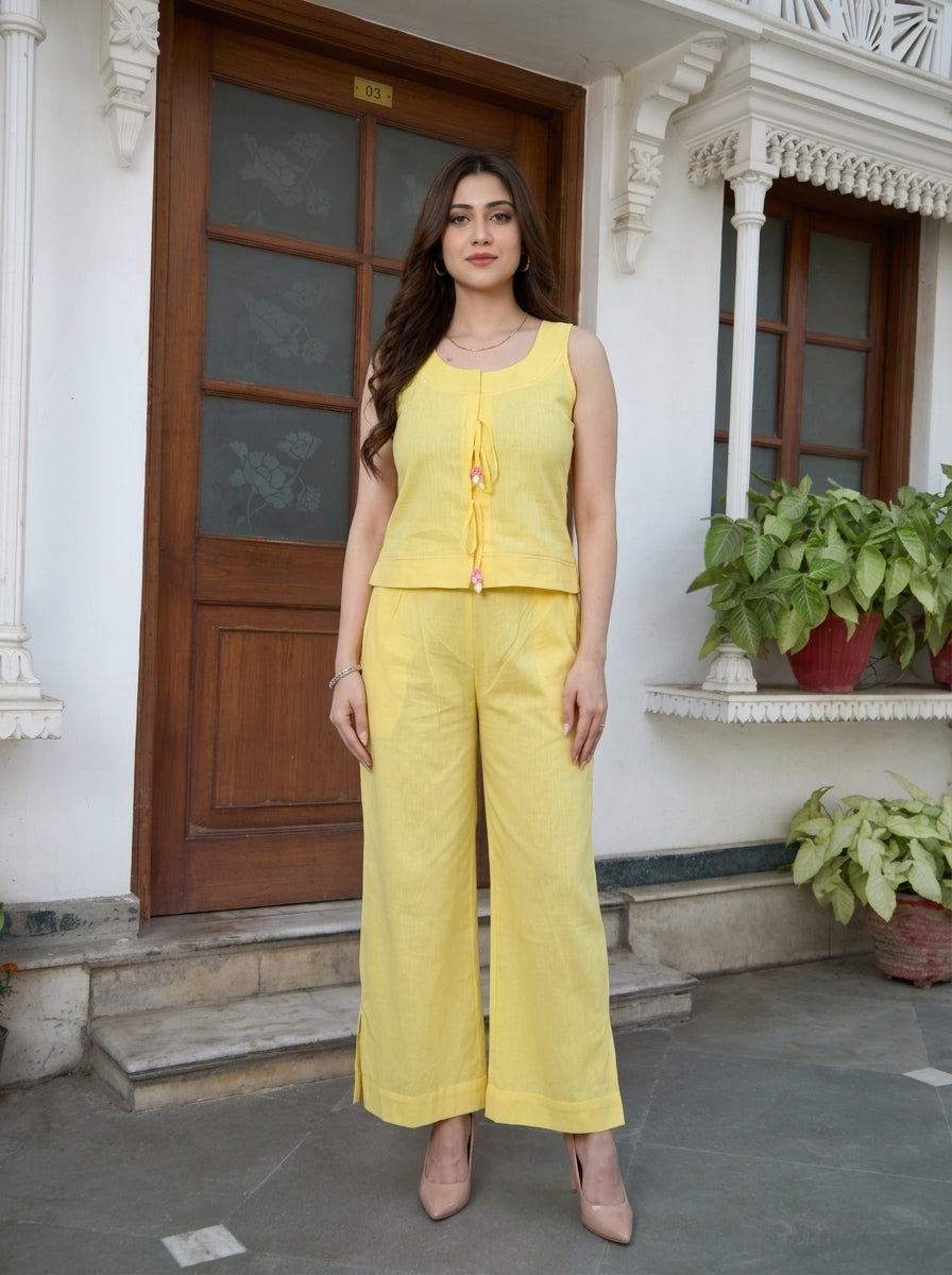 Lemon Bloom Tie-Up Coord Set - Set of 2