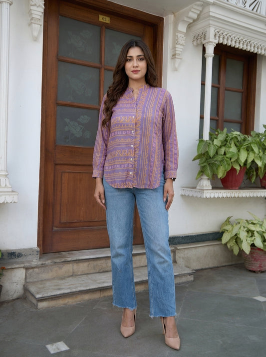Lilac Handblock Print Shirt