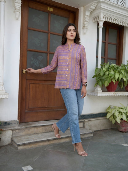 Lilac Handblock Print Shirt