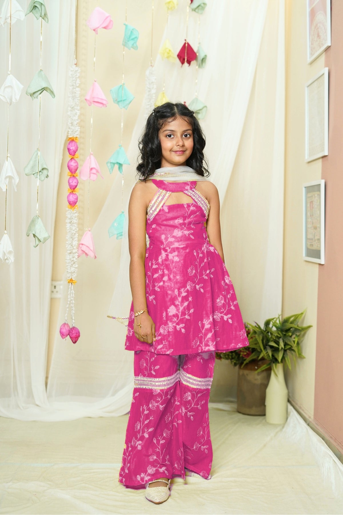 Girl's Festive Pink Anarkali Suit